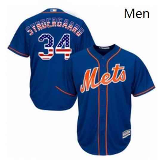 Mens Majestic New York Mets 34 Noah Syndergaard Replica Royal Blue USA Flag Fashion MLB Jersey